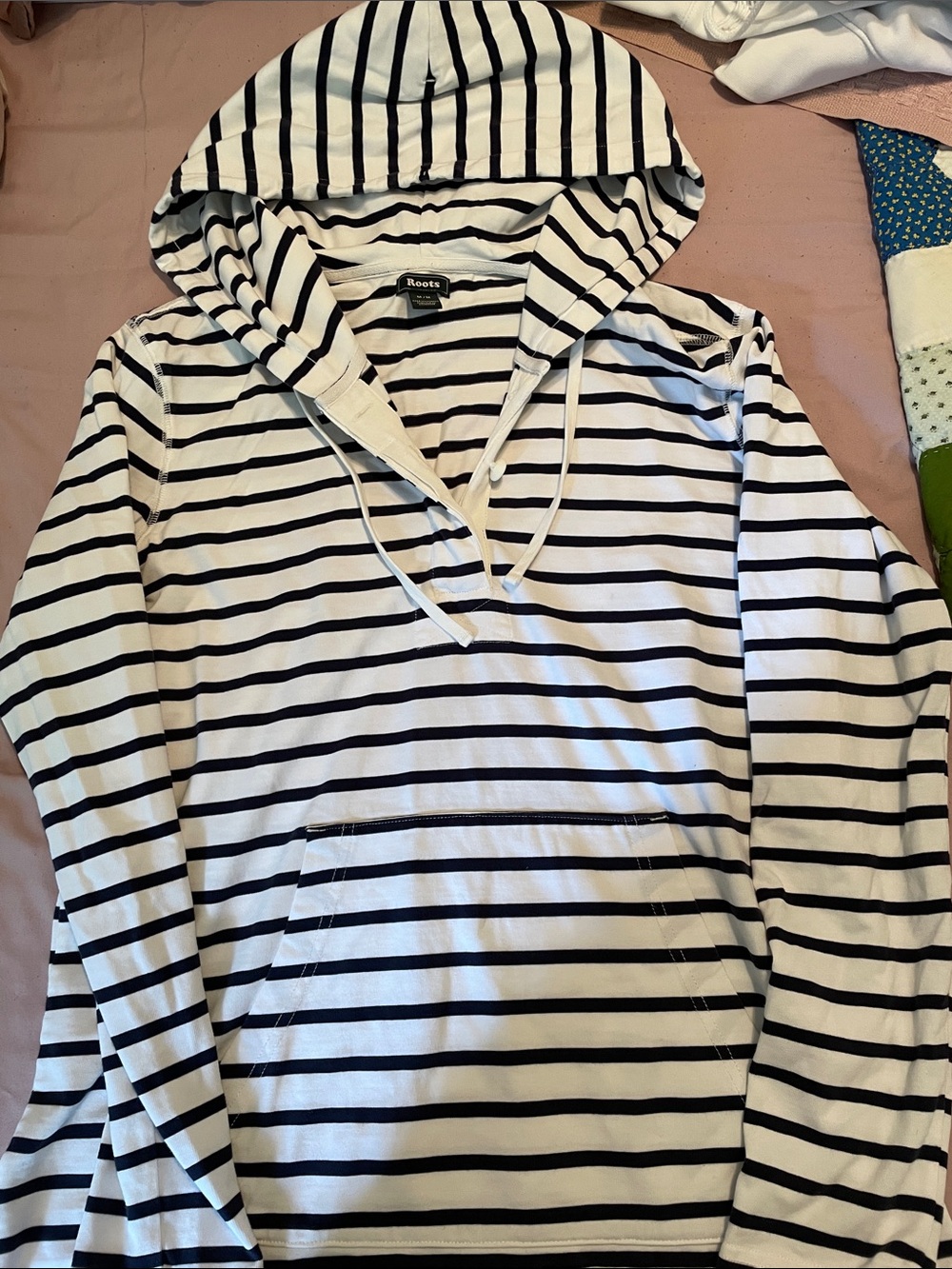 Roots Women’s Navy and White Striped Button-Up Hoodie
